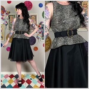 Vintage 1980s Leopard Print Sequins Chiffon Fit and Flare Dress